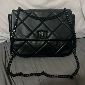 Badgley Mischka black double chain quilted vegan leather Bag